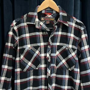 Mens Plaid Flannel Button Up Shirt Blue Size Medium